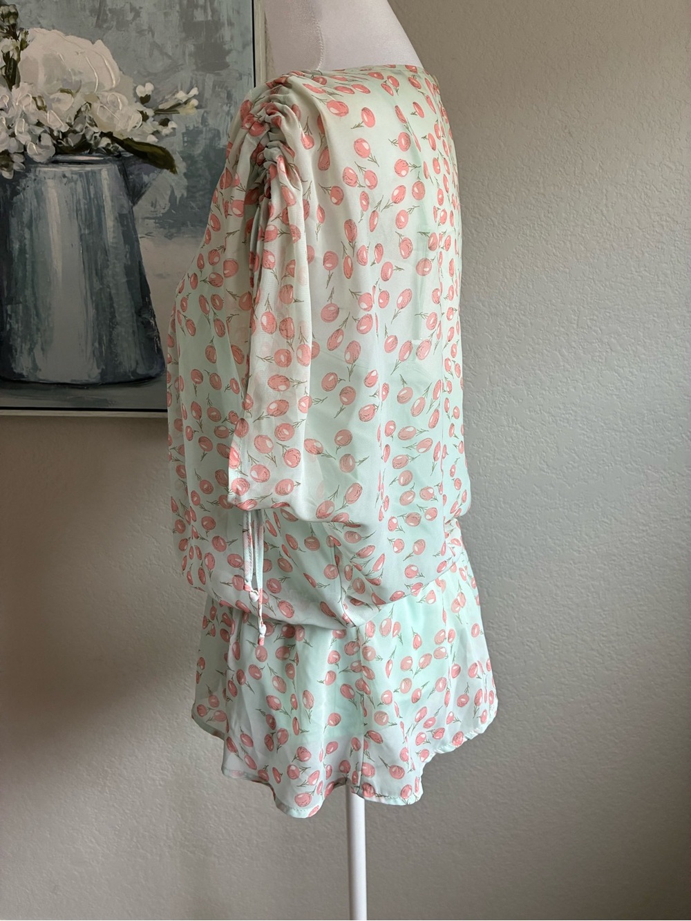 Daniel Rainn Y2K Sheer Mint Green with Cherries Peplum Top-Size Small - Picture 5 of 6